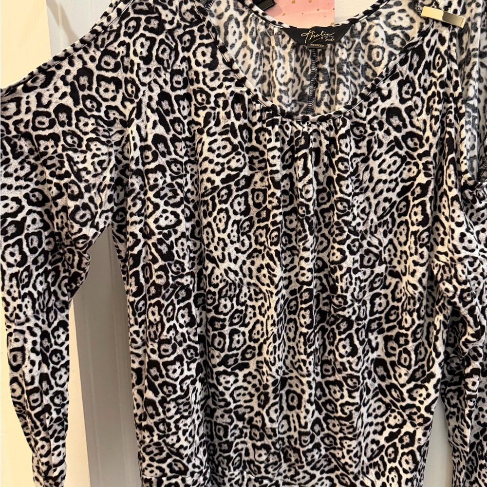 Thalia Sodi Black and White Animal Print Blouse